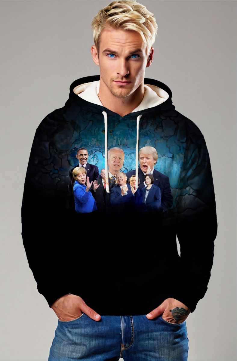 Presidential Portrait Blue Hued Black Hoodie