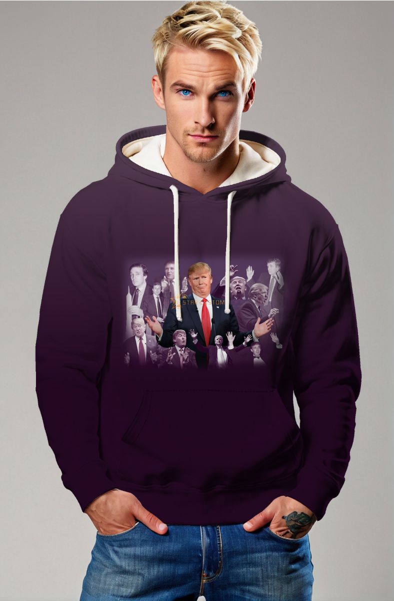 Trump Presidential Memorial Hoodie Purple Youth to Senior Growth Photos Classic Trump Gesture Unisex