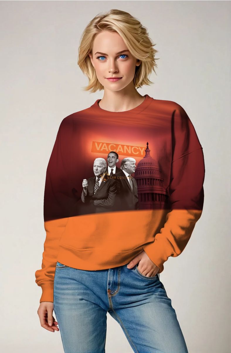 Vintage Red Orange Contrast Presidential Print Sweatshirt