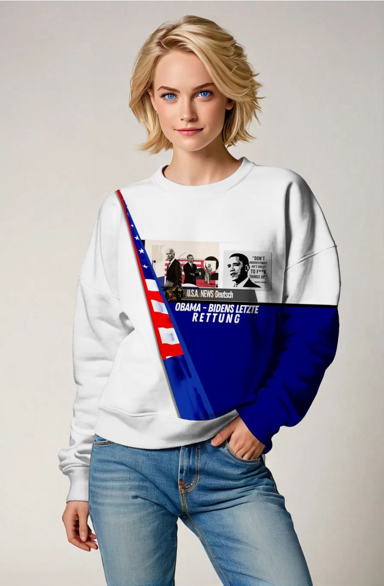 White Blue Color Block Presidential Memorial Graphic Sweatshirt