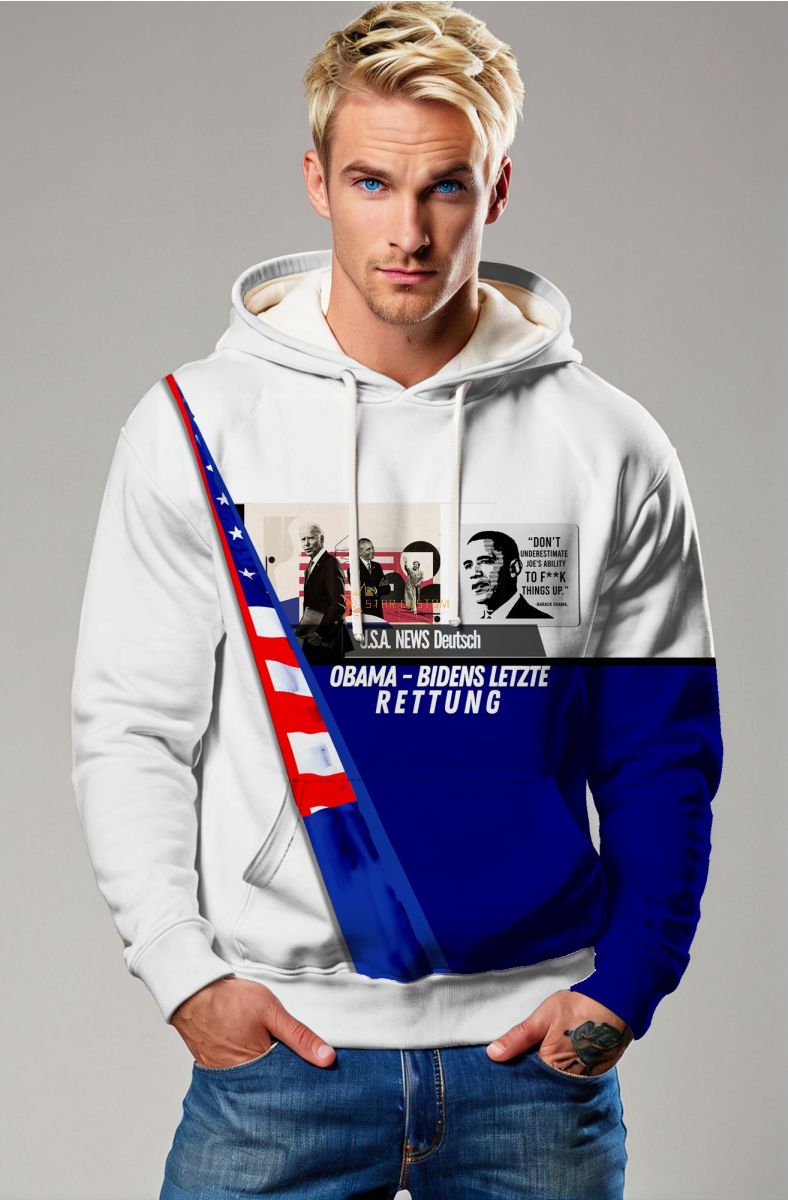 Presidential Blue White American Flag Print Hoodie