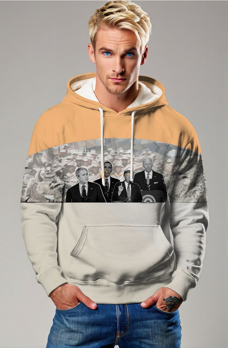 Yellow Presidential Tribute Hoodie with Soldier Print and Presidential Portraits
