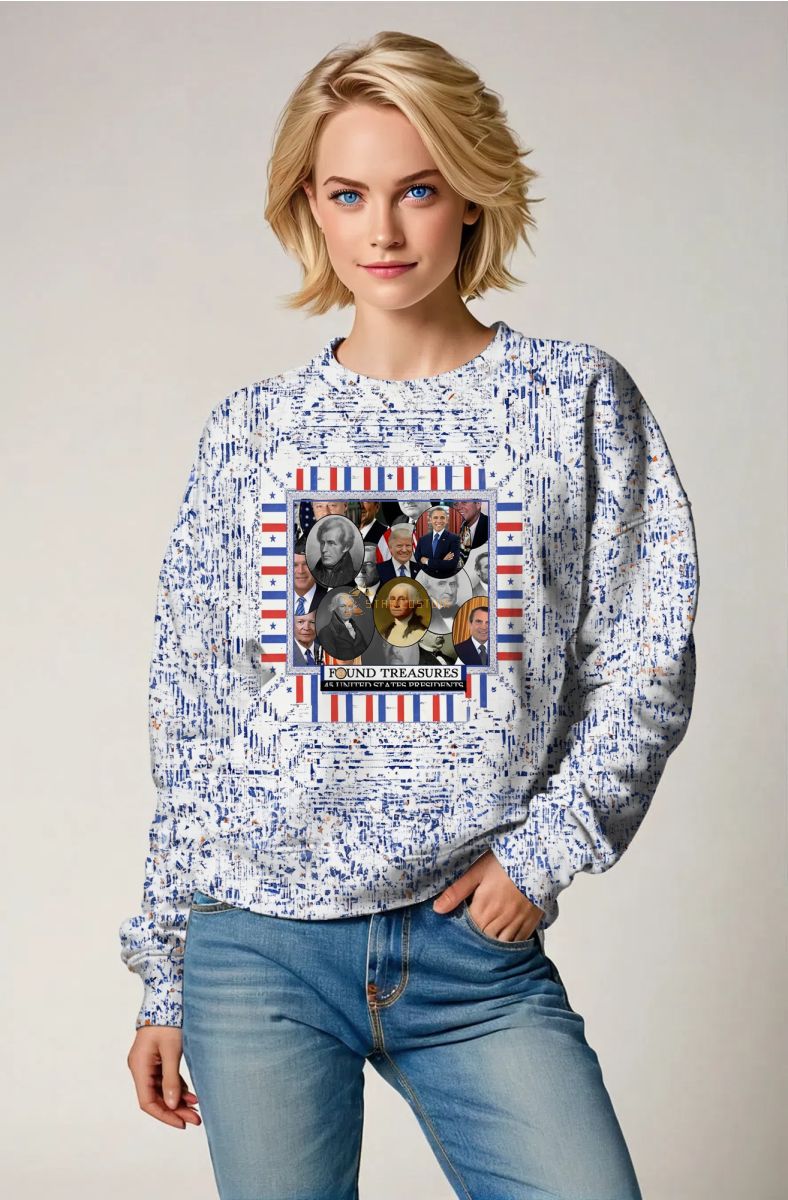 Street Style Blue Pattern Presidents Memorial Sweatshirt