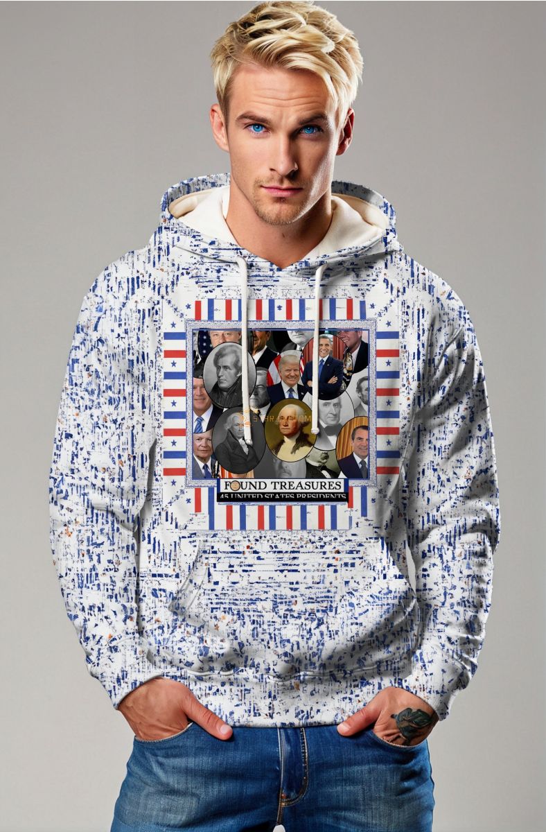 Vintage Blue Presidential Print Hoodie