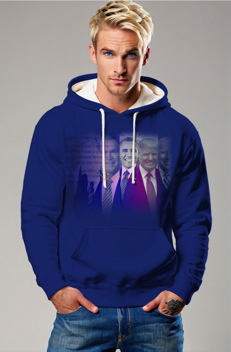 Presidential Print Stylish Blue Gradient Hooded Sweatshirt