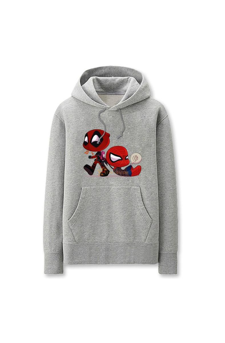 Cute Solid Color Spiderman and Deadpool Cartoon Style Funny Deadpool Cartoon Style F Hoodie Solid