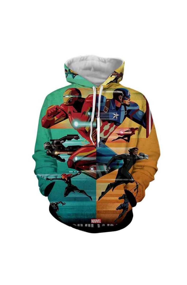 Avengers The Avengers All Heros Marvel Inspired Hoodie Blue Yellow