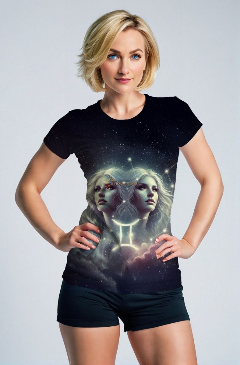 Gemini Cosmic Convergence Collection: Black Hoodie, Sweatshirt, Zip-Up, T-Shirt with Intertwined Twin Souls and Galactic Energy