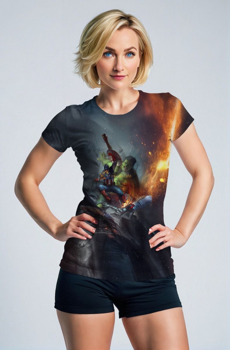 Dark Gray Avengers Battle Scene T‑Shirt