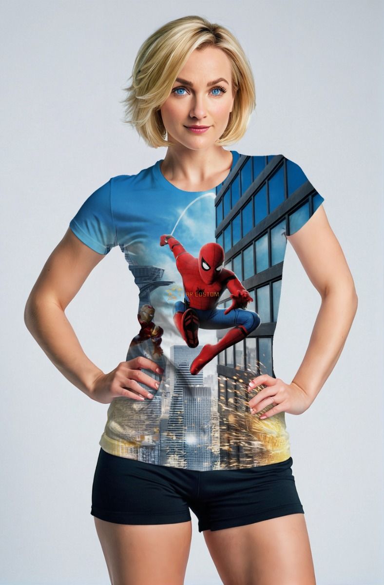 Spider‑Man & Iron Man Dynamic Graphic T‑Shirt – Blue