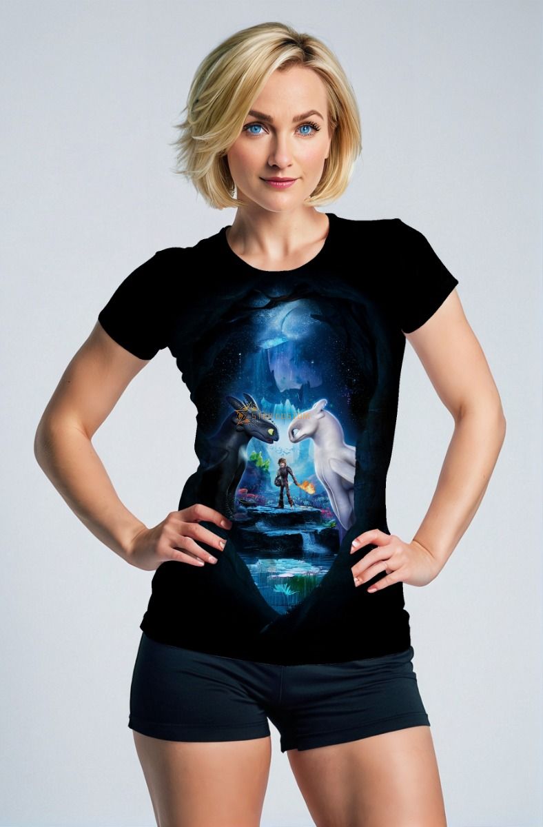  How to Train Your Dragon T‑Shirt – Deep Black & Blue Fantasy