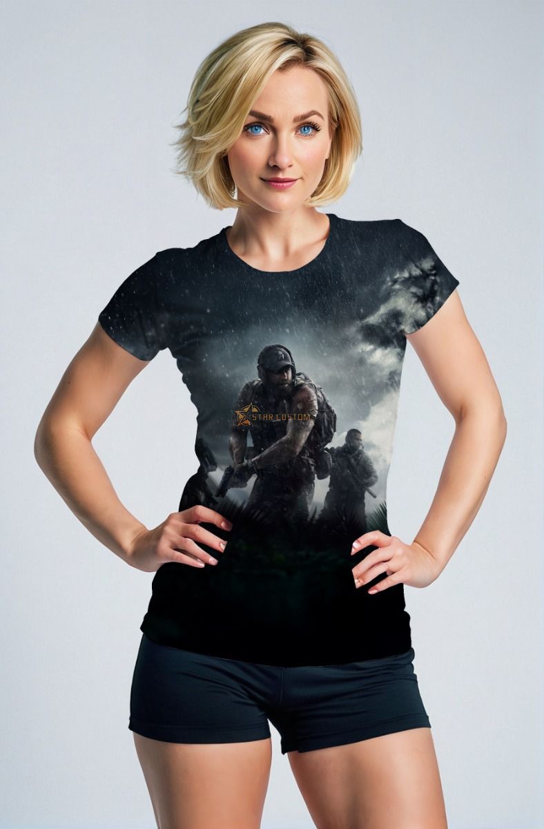 Dark Black Tactical Squad Graphic T‑Shirt