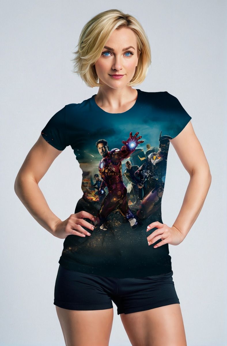 Dark Blue Avengers Iron Man Graphic T‑Shirt