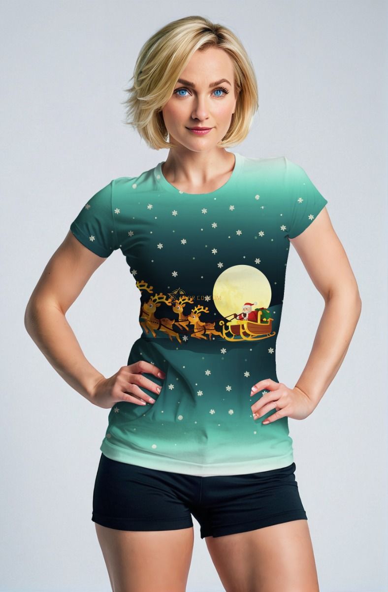 Dark Green Christmas Reindeer Santa T-Shirt