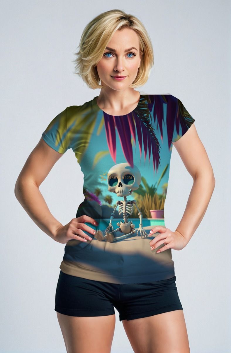 Aqua Blue Tropical Skeleton T-Shirt