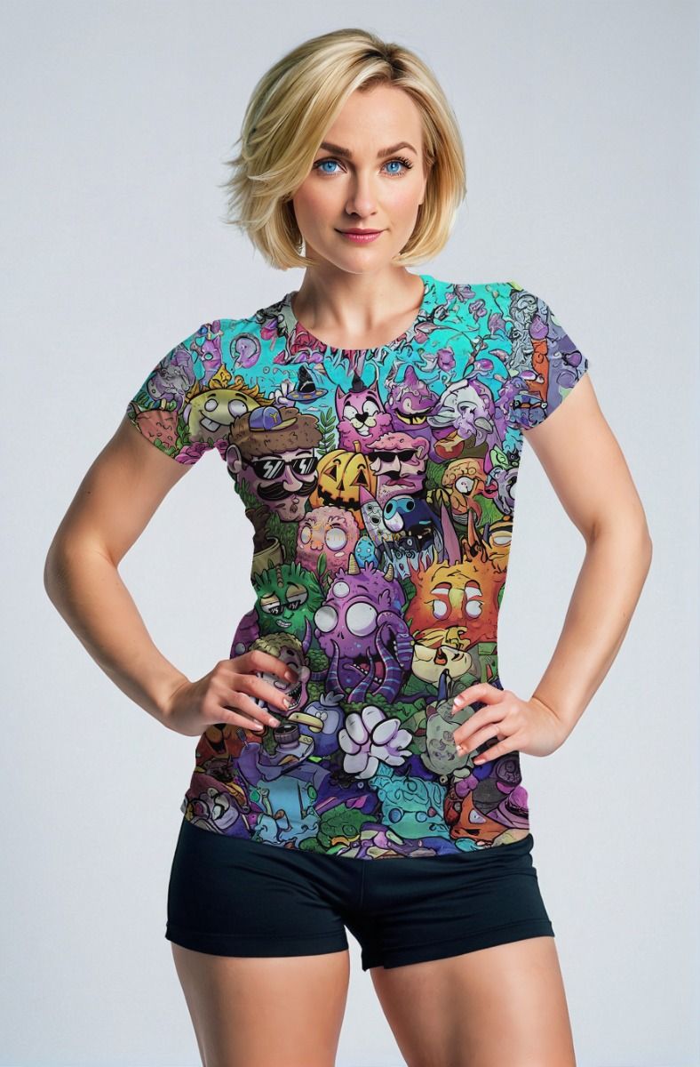 Multicolor Cartoon Characters T-Shirt