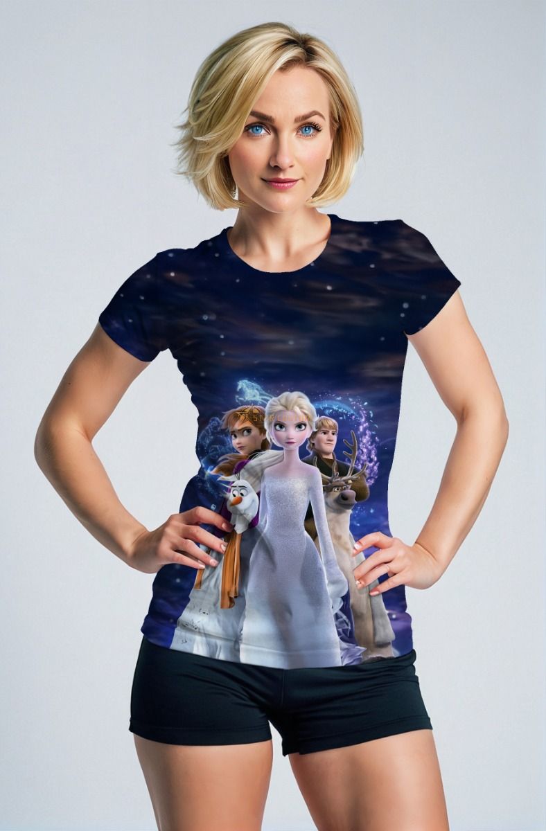 Dark Blue Frozen Characters Graphic T‑Shirt