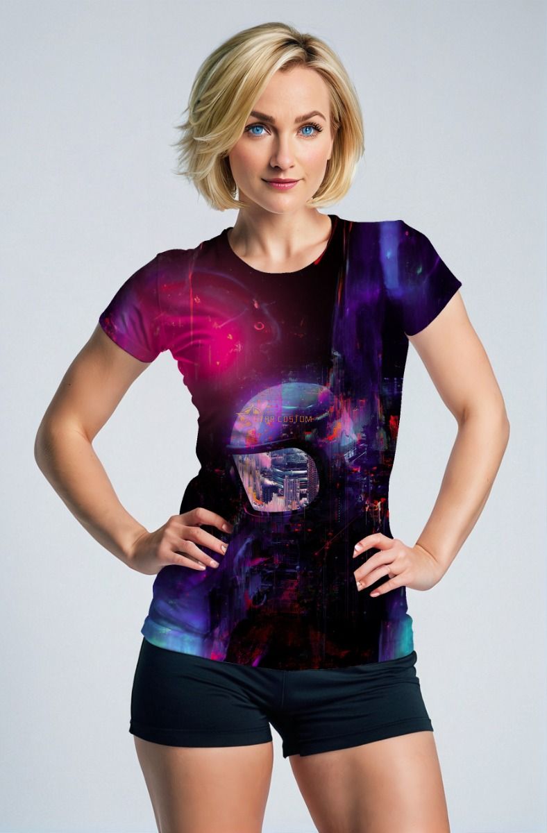 Dark Purple & Black Futuristic Astronaut Graphic T‑Shirt