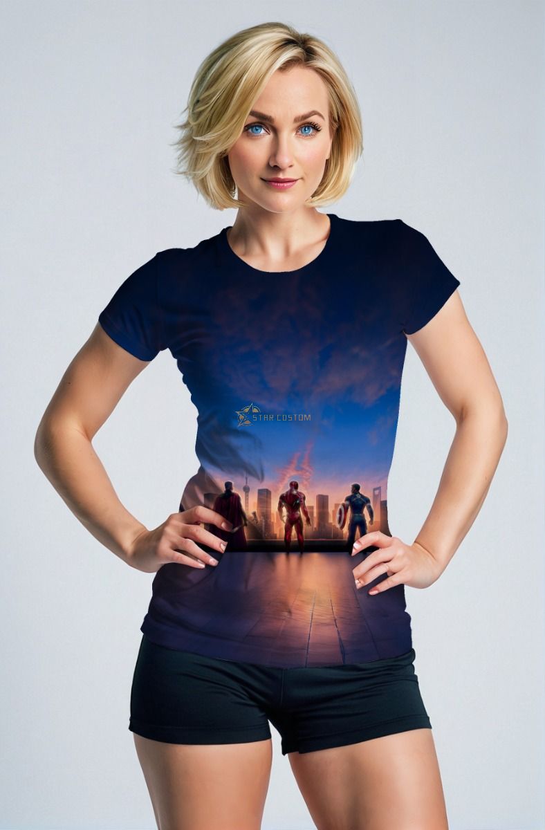 Dark Blue Avengers Sunset Skyline Graphic T‑Shirt