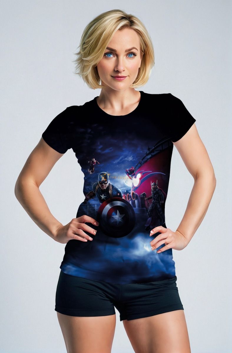 Dark Blue Captain America & Avengers Night Battle T‑Shirt