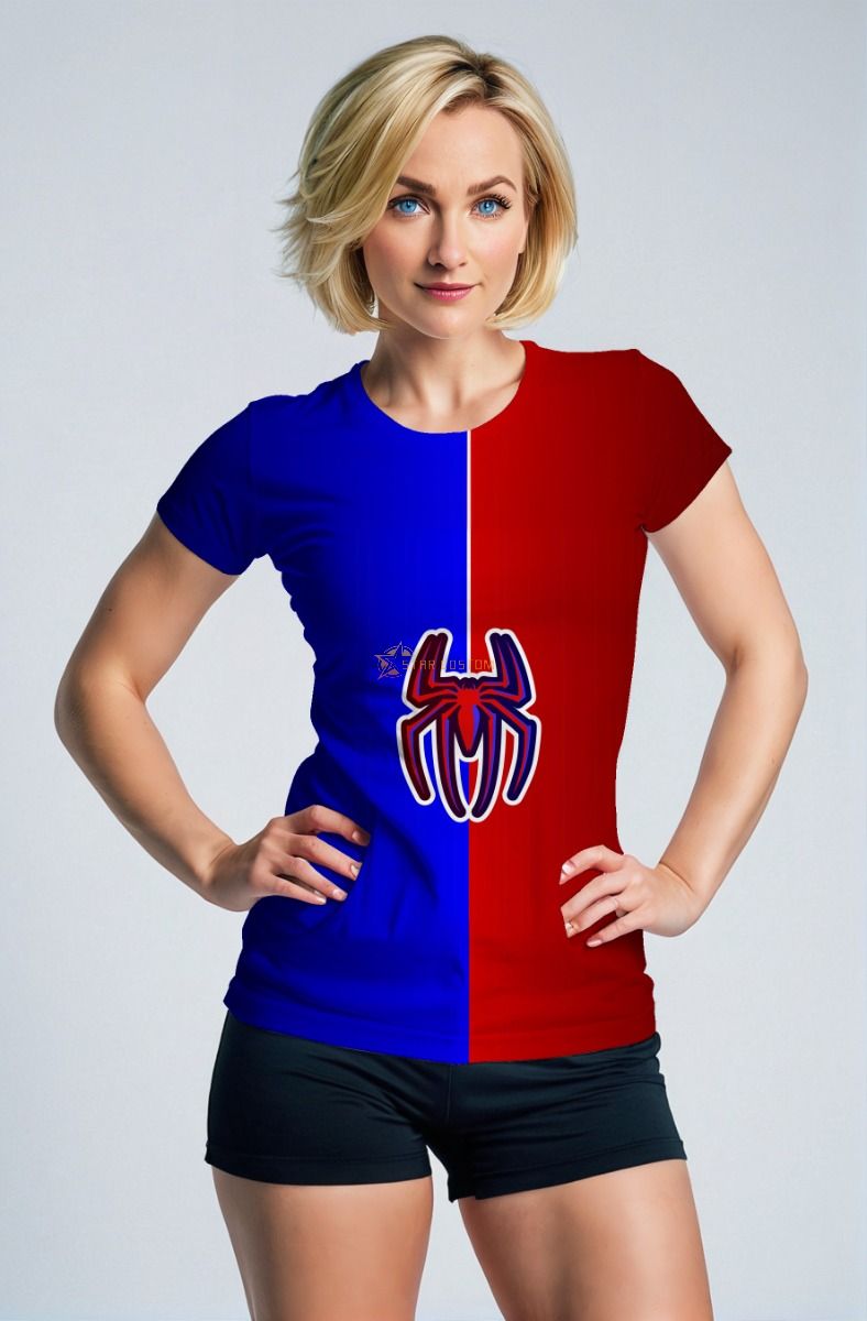 Spider Logo Split Red & Blue T‑Shirt