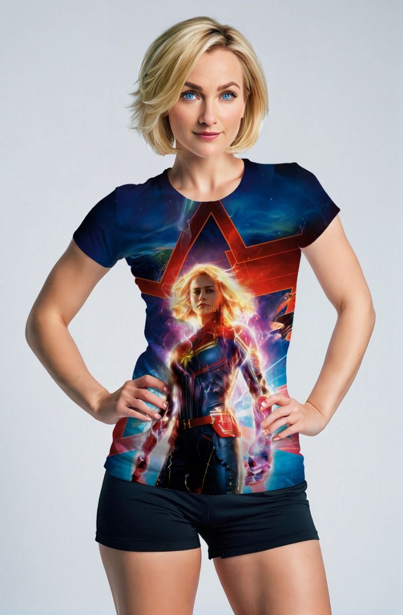 Captain Marvel Graphic Apparel – Vibrant Red & Blue T‑Shirt