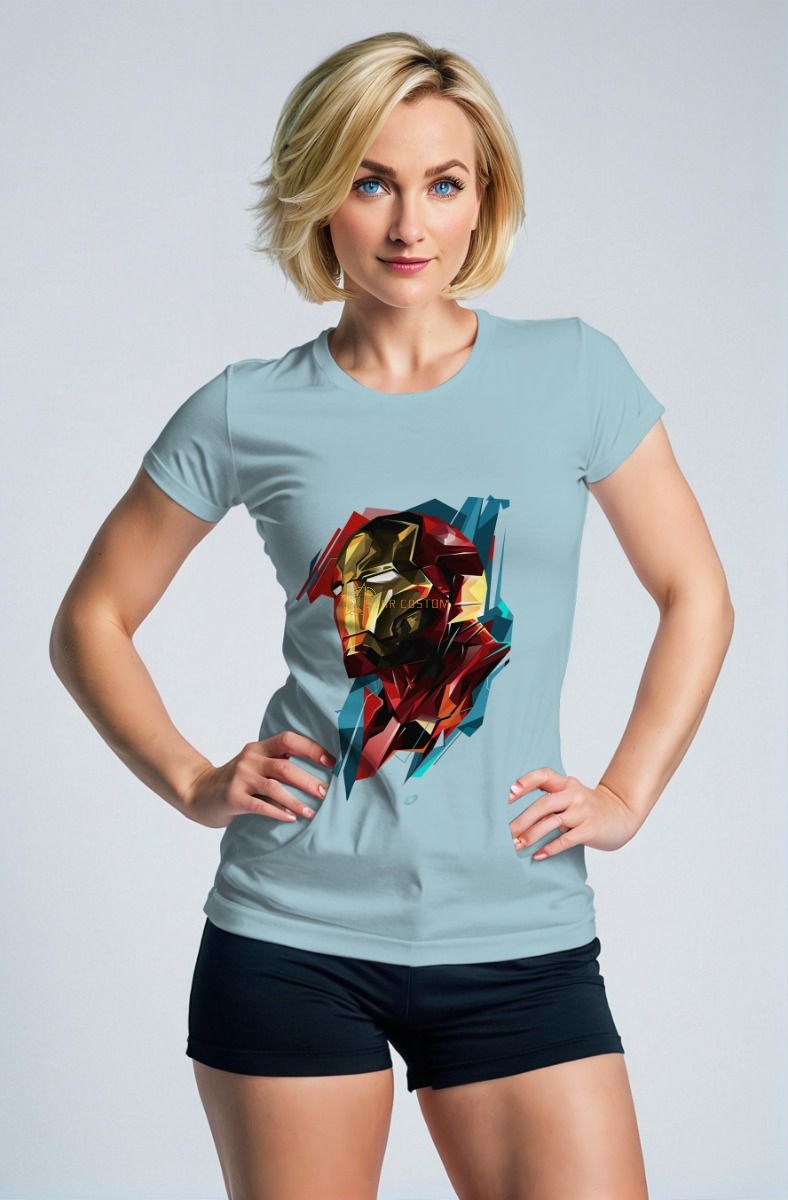 Iron Hero Polygon Art Apparel – Light Blue T‑Shirt