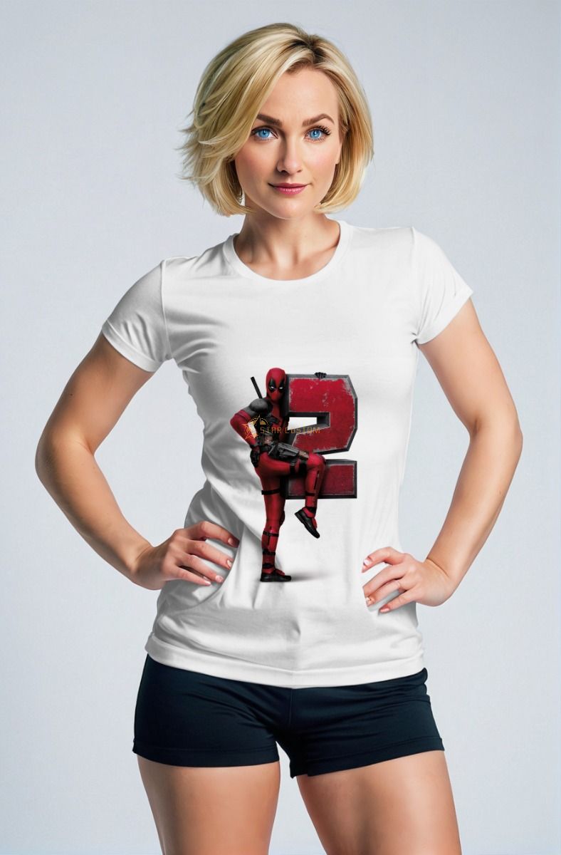 White Deadpool 2 Graphic T‑Shirt – Bold Red Number Design