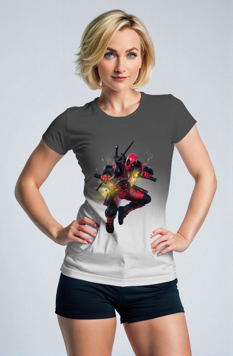 Gray & White Deadpool Graphic T‑Shirt – Action Hero Design