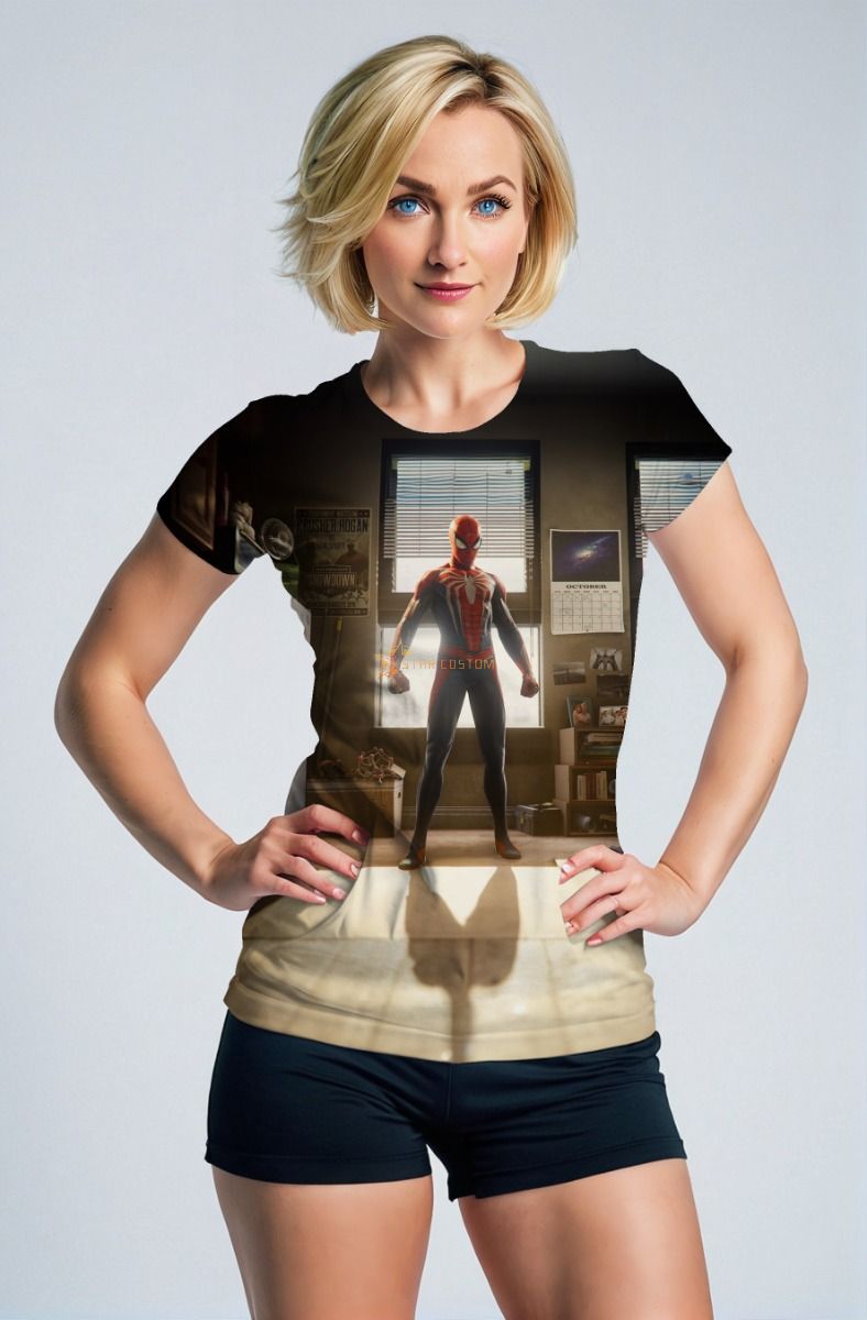 Dark Brown & Black Spider‑Man Room Scene Graphic T‑Shirt – Heroic Everyday Style