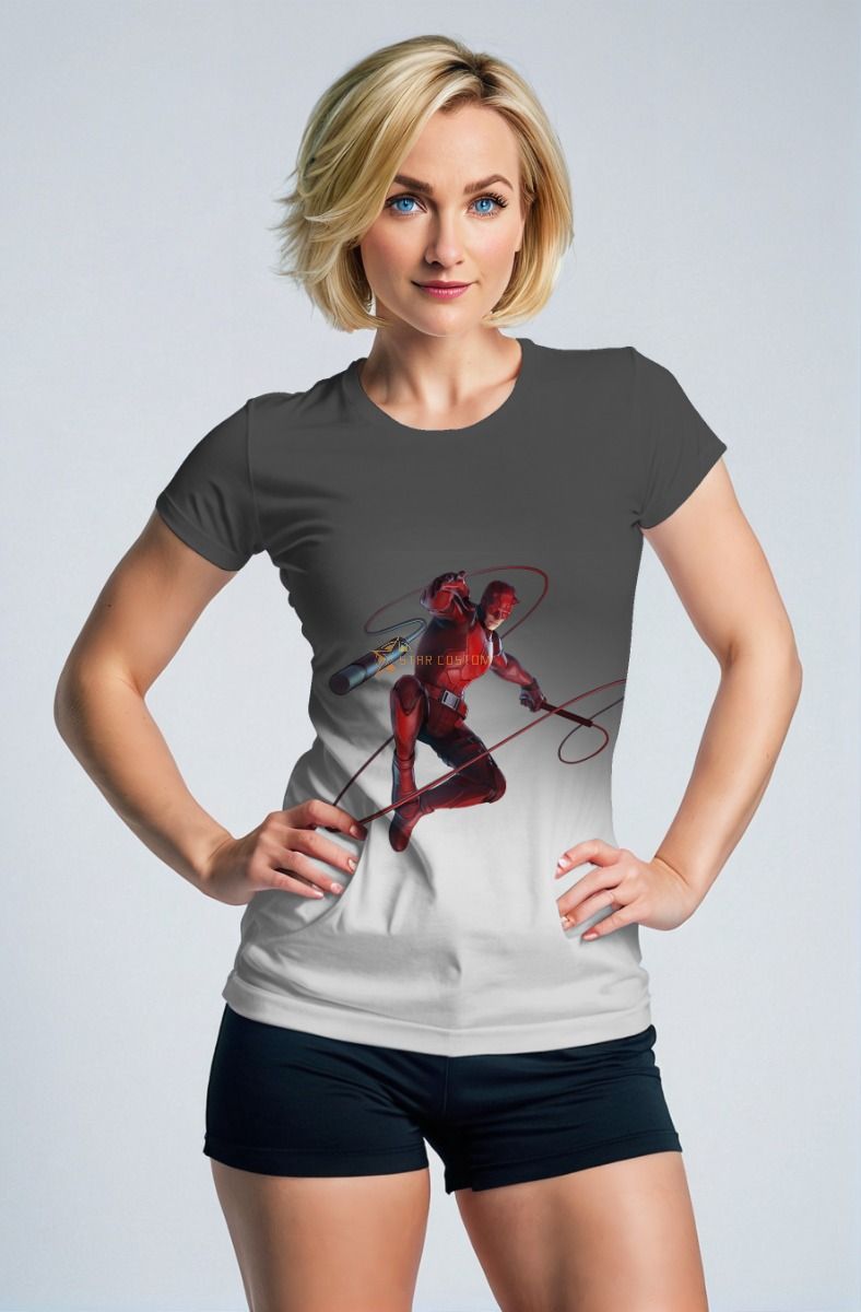 Dark Gray & Black Daredevil Action Graphic T‑Shirt – Bold Hero Style
