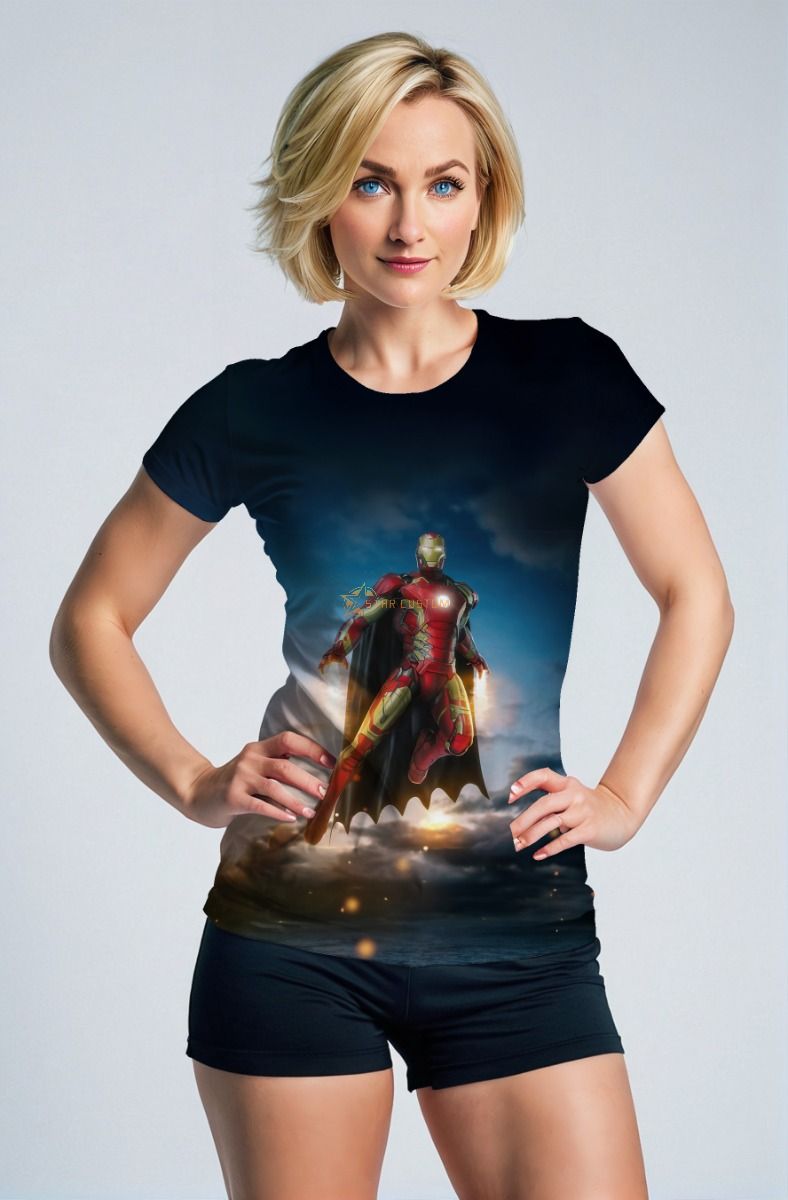 Dark Blue Iron Man Hero Cape Graphic T‑Shirt – Epic Flight Design