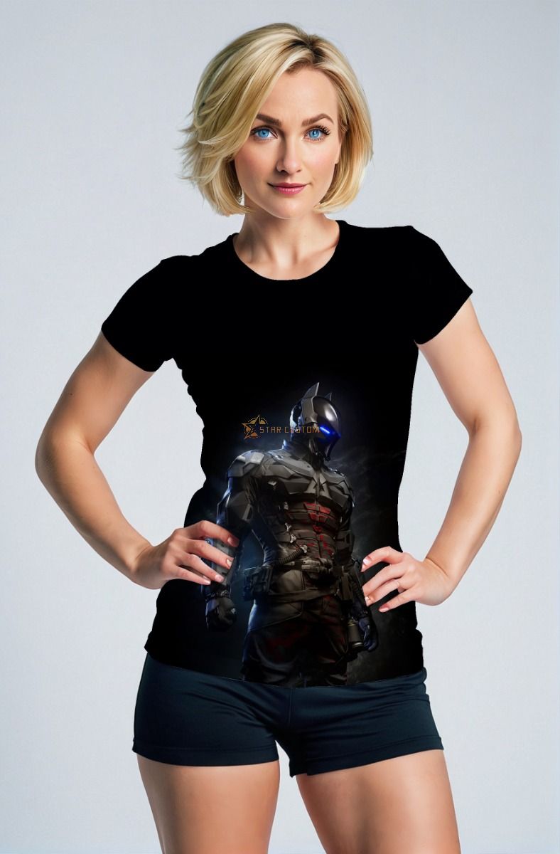 Black Futuristic Knight Graphic T‑Shirt – Bold Heroic Design