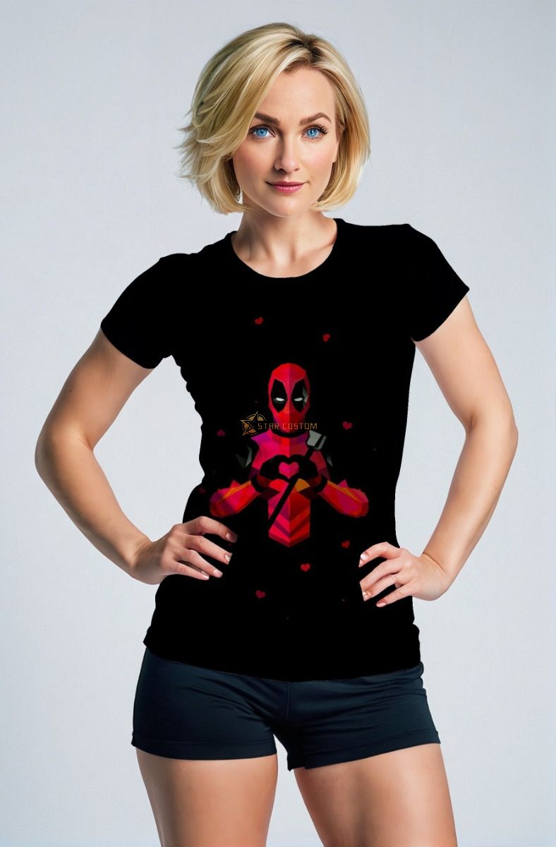 Black Deadpool Heart Hands Graphic T‑Shirt – Fun Hero Streetwear