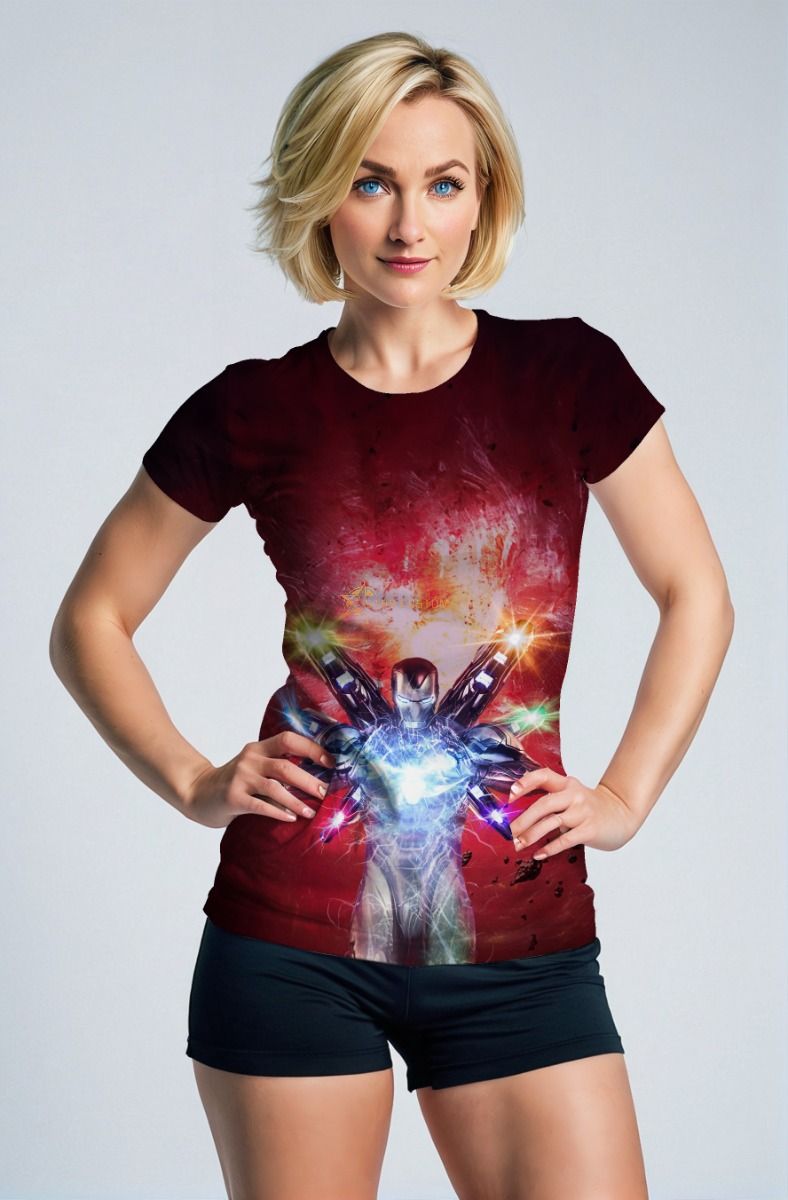 Wine Red Iron Man Arc Reactor T‑Shirt – Electrifying Hero Tee