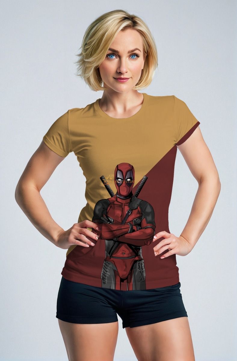 Deadpool Arms‑Crossed Graphic T‑Shirt – Brown & Maroon Casual Tee