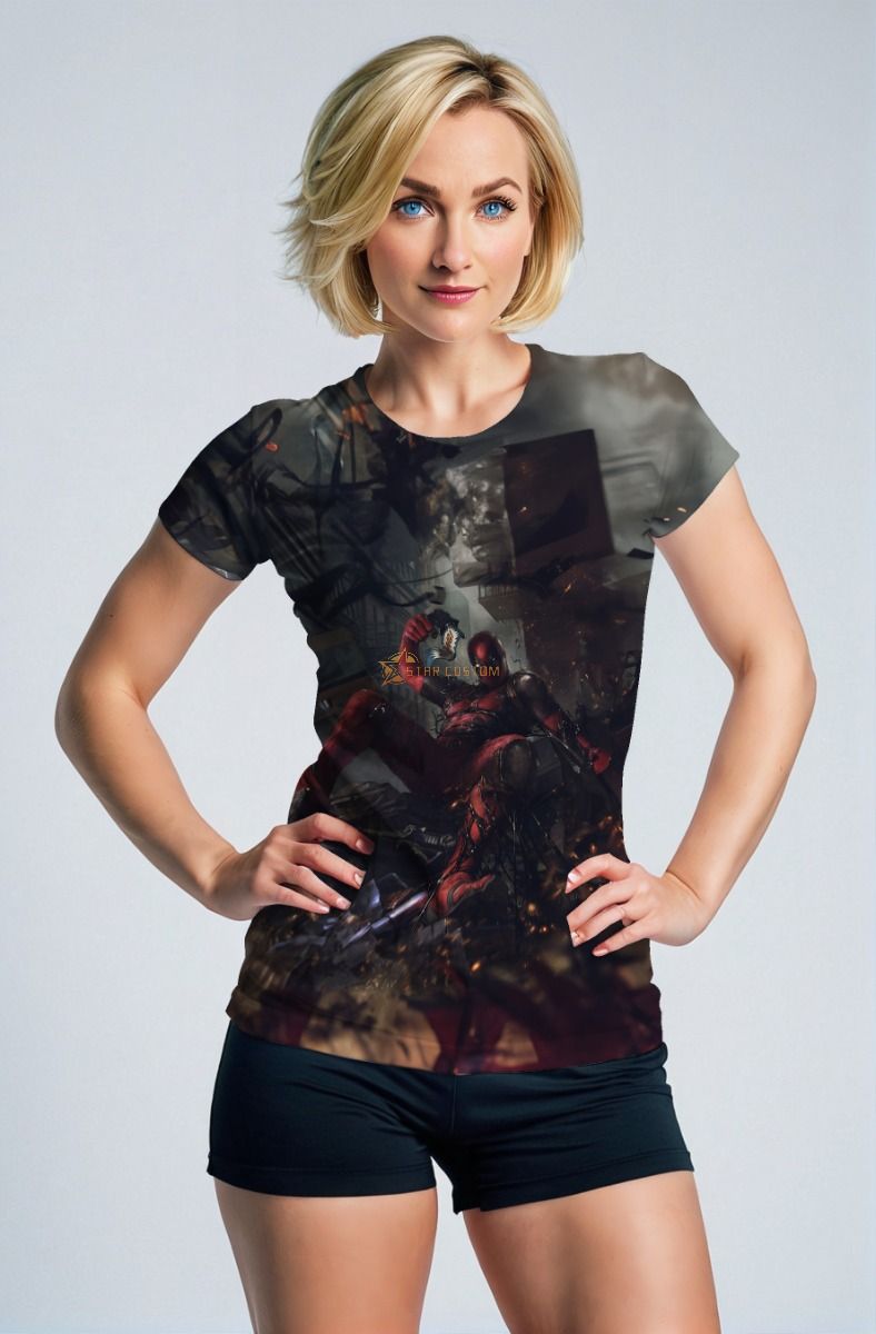 Deadpool Battle Action T‑Shirt – Black Casual Graphic Tee