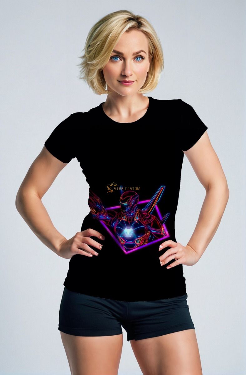  Black Neon Tech Hero Graphic T‑Shirt