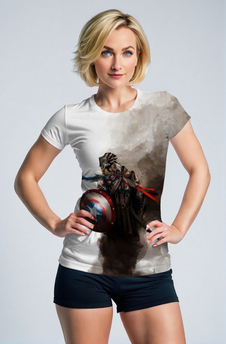 White Gradient Knight Captain America T-Shirt