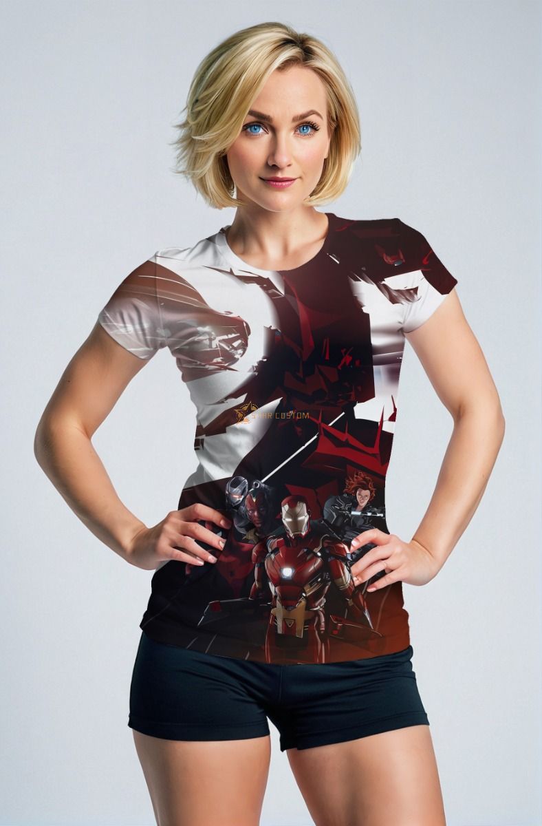 Red Gradient Avengers Graphic Tee – Bold Hero Lineup Shirt