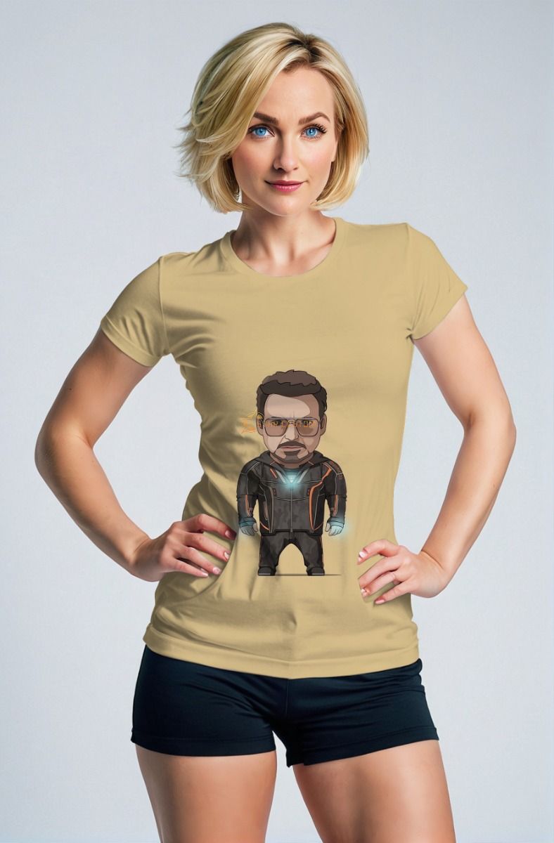 Light Khaki Stark Tee – Animated Tech Hero Core Glow