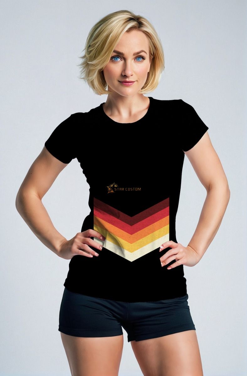 Black Chevron Stripe Tee – Retro V in Burnt Tones