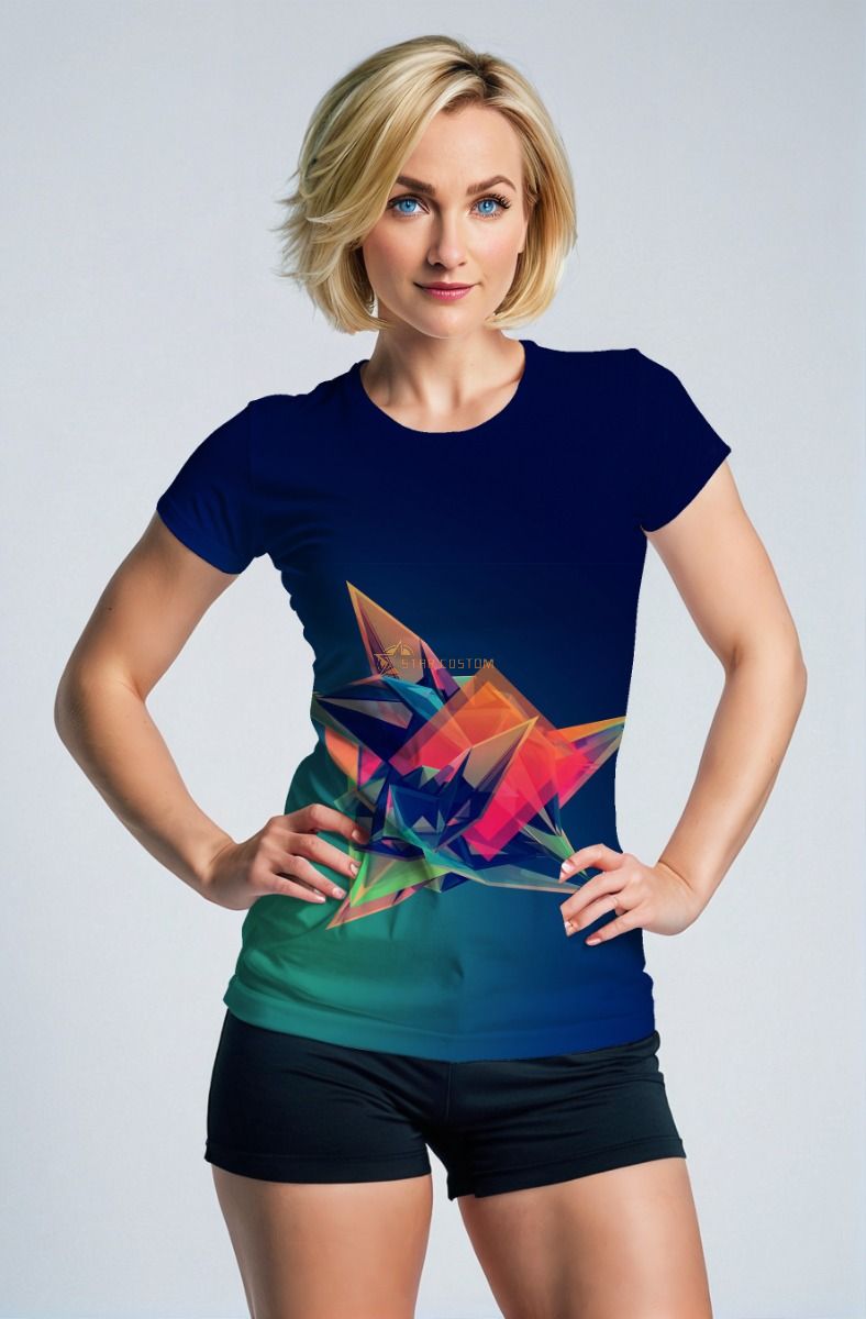 Blue Gradient Tee – Futuristic 3D Geometry Print