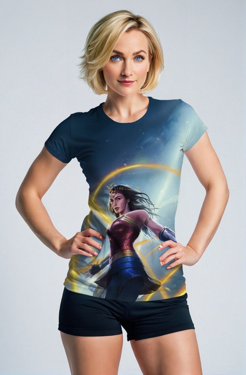 Blue-Gold Tee – Glow-Wrapped Goddess in Motion