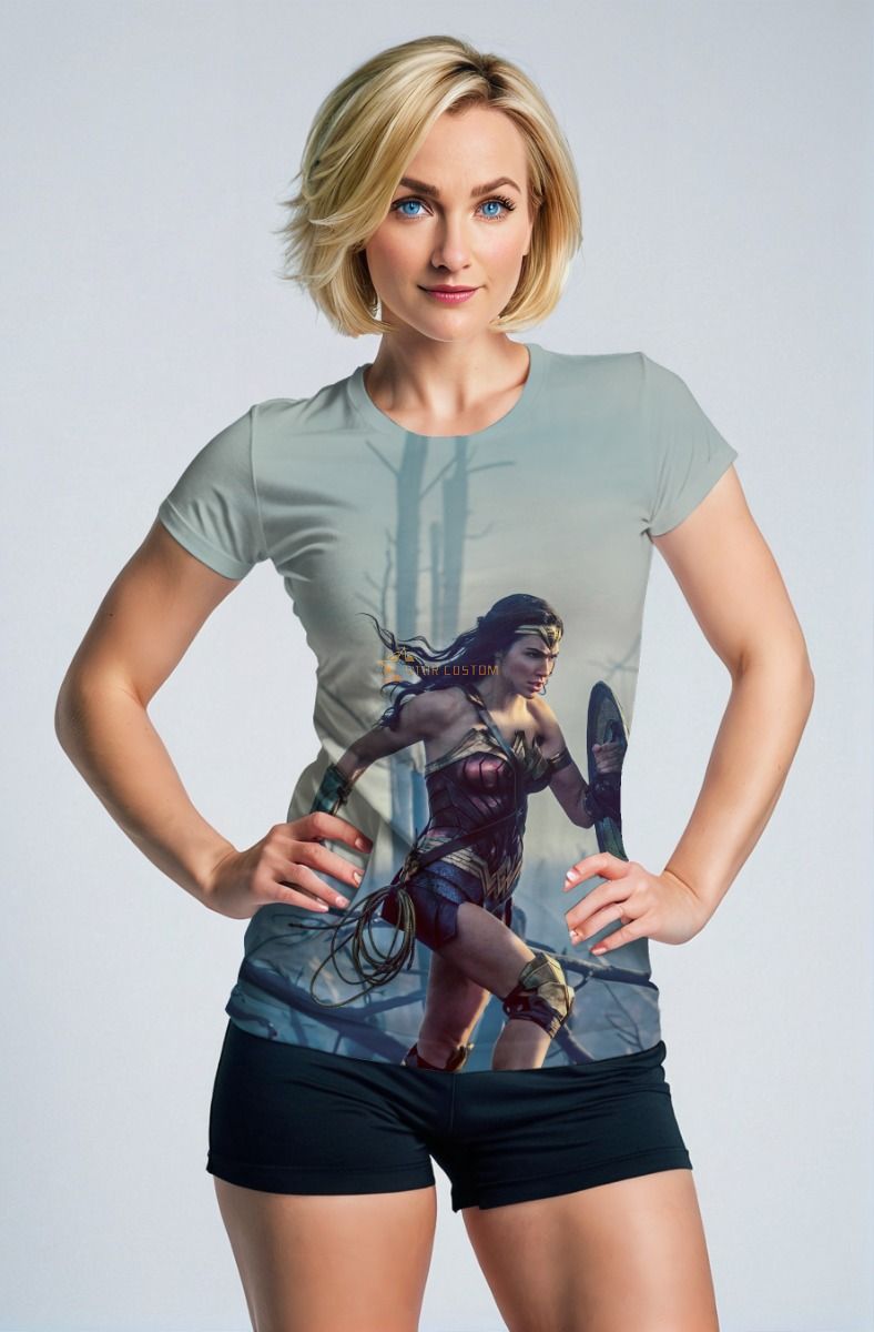 Light Blue-Grey T-Shirt – Charging Goddess in Tactical Grace