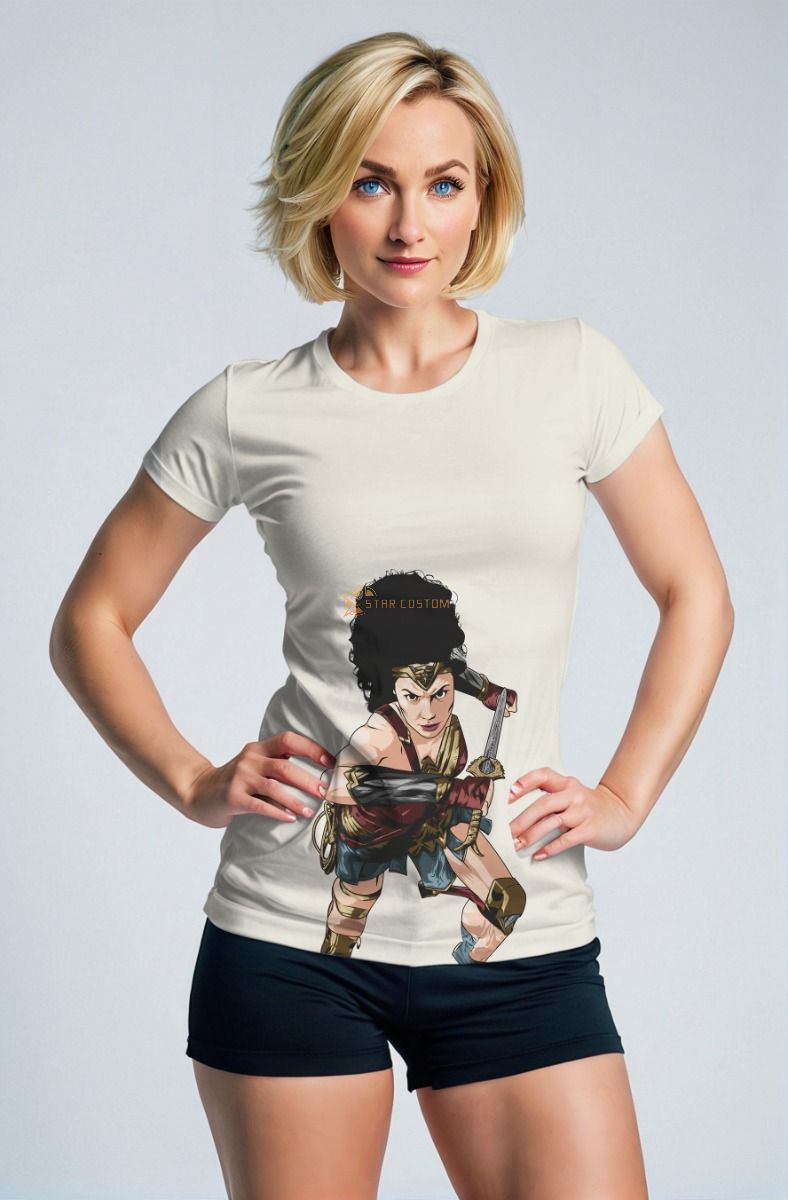 White T-Shirt – Afro Amazon Warrior Illustration Tee