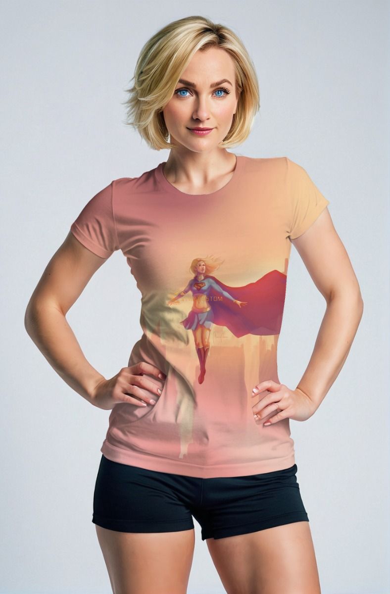 Peach Gradient T-Shirt – Floating Supergirl Sketch Tee
