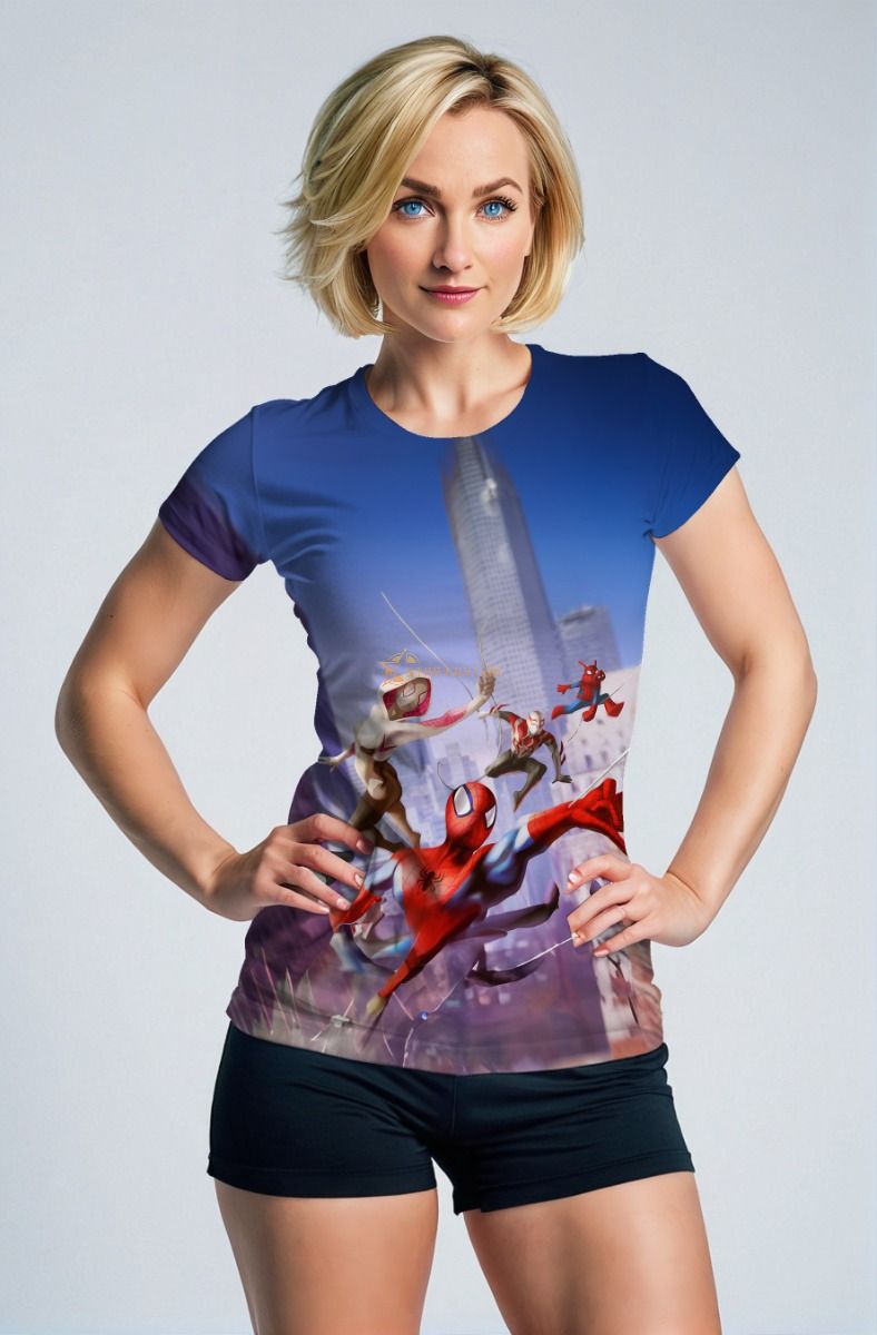 Blue-Purple Spider-Verse T-Shirt – Heroic Crossover Skyline Tee