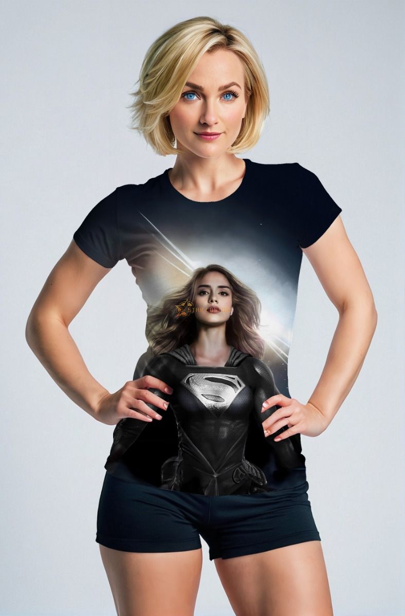 Black Silver Superwoman T-Shirt – Metallic Emblem & Realism Art Tee