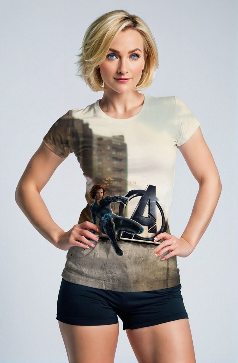 Ash Grey T-Shirt with Black Widow Illustration – Cinematic Urban Tee